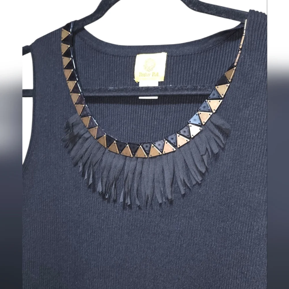 Ruby Rd Beaded & Fringe Neckline Tanktop - Picture 3 of 10